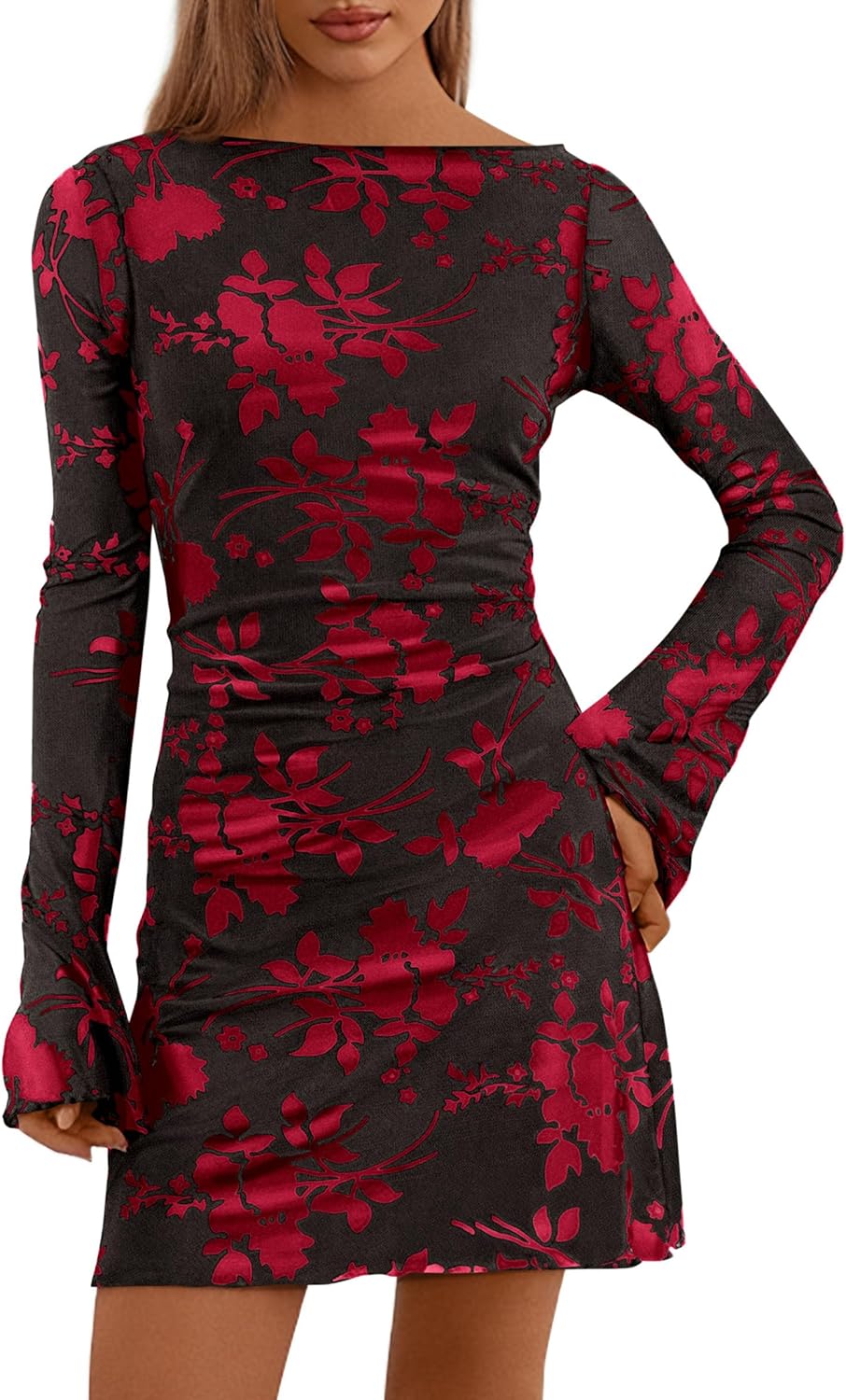 PRETTYGARDEN Women's Floral Long Sleeve Mini Dress for Fall
