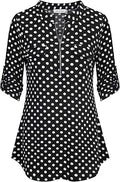 Ninedaily Women's 3/4 Sleeve Plaid Zip Floral Tunic Blouse - Flowy