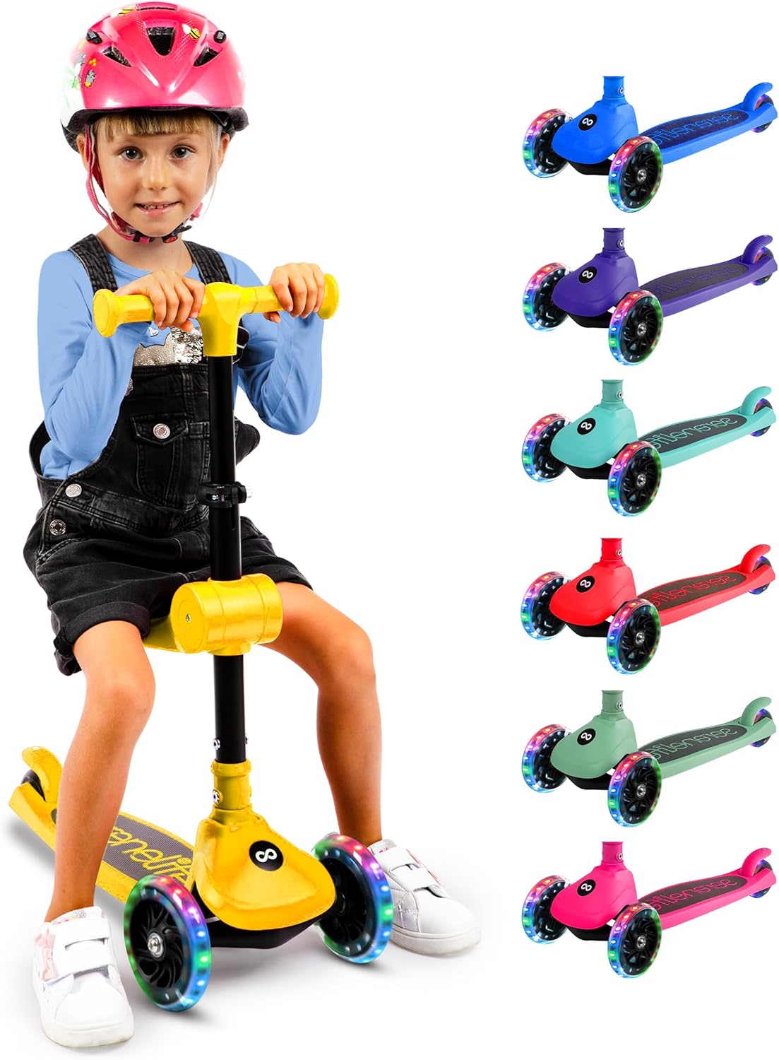 SereneLife 3-Wheel Foldable Kids Scooter with LED Lights
