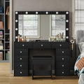 Black Vanity Desk with Power Outlet and 12 LED Lights - Large Storage