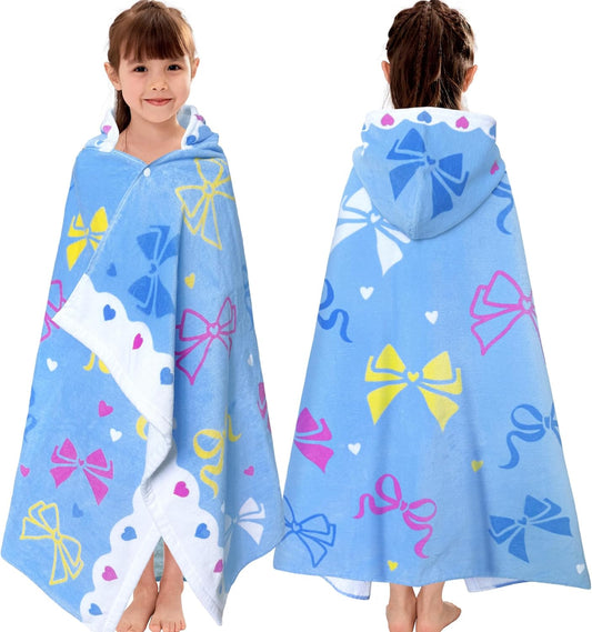 Hooded Beach Towels for Kids 3-10 Years with Cute BOW Design