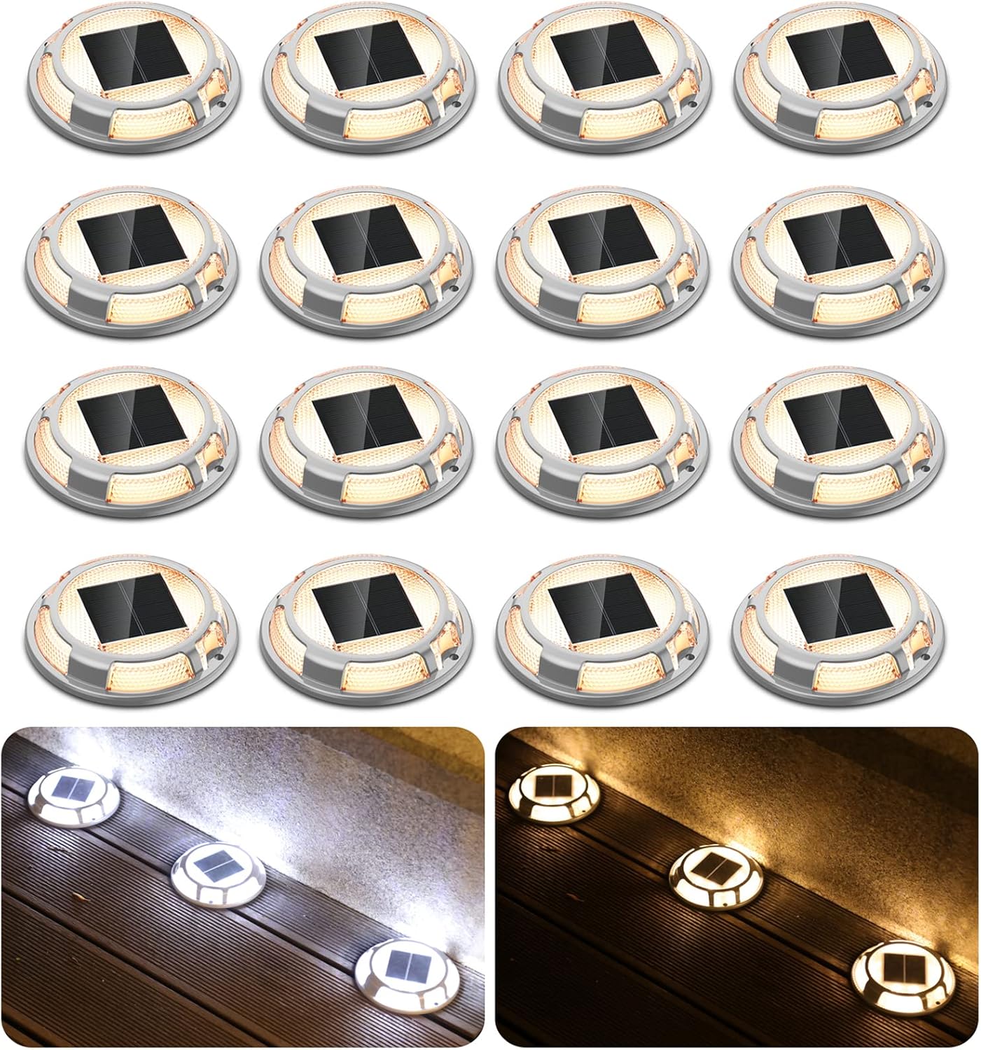 Solar Driveway Dock Lights Waterproof 16 Pack for Outdoor Use