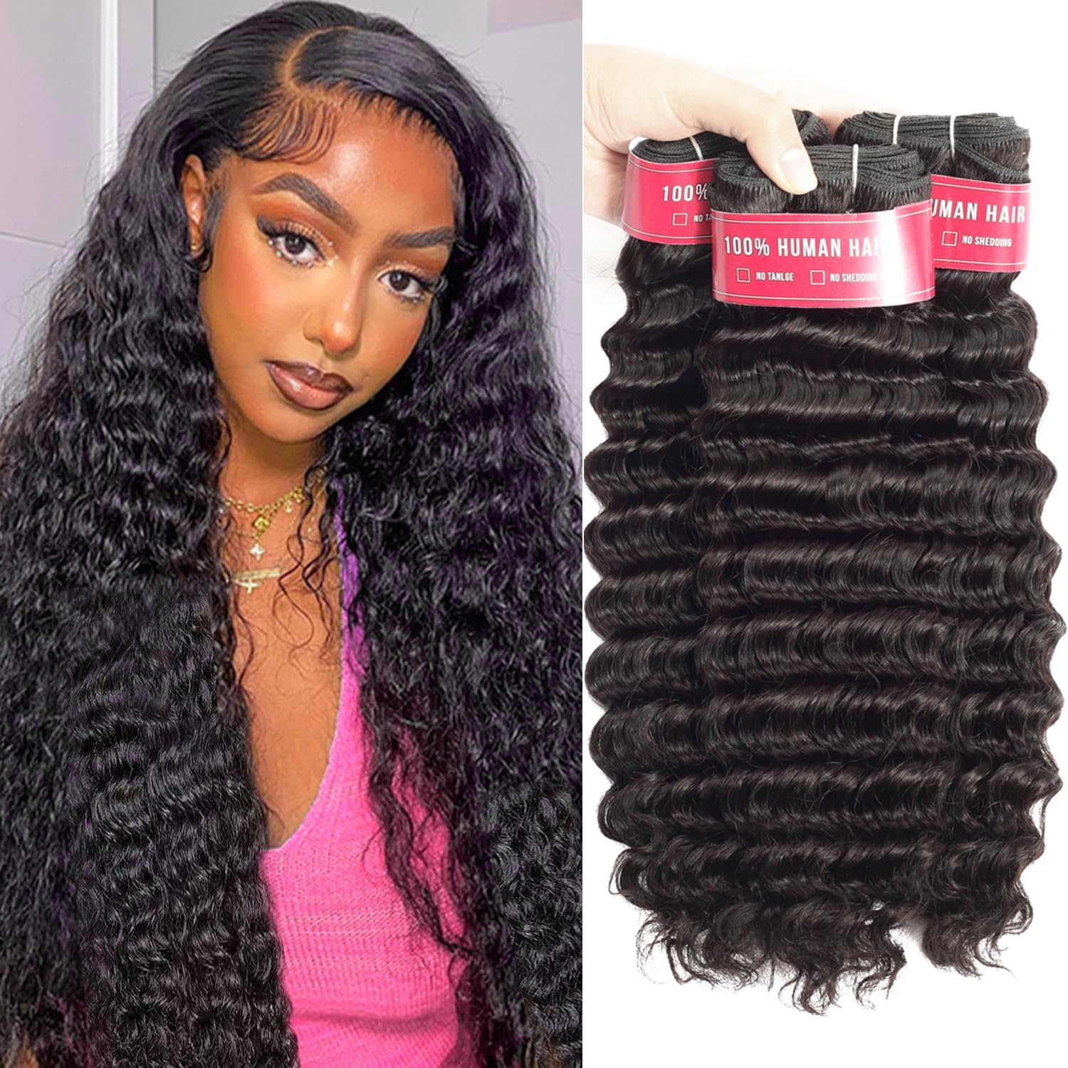 Deep Wave Human Hair Bundles for Natural Black Beauty