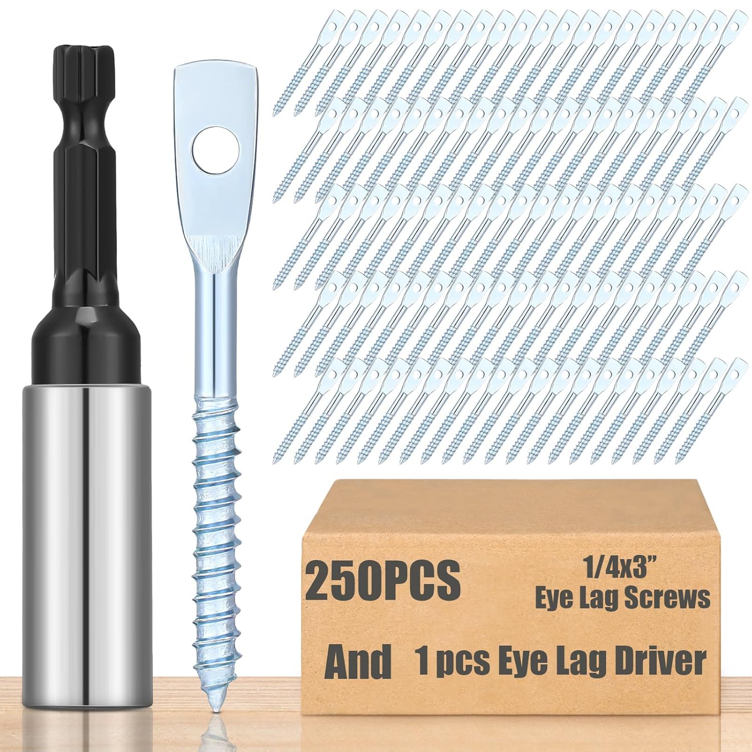 250 Pcs Eye Lag Screws with Driver Set for Easy Installation