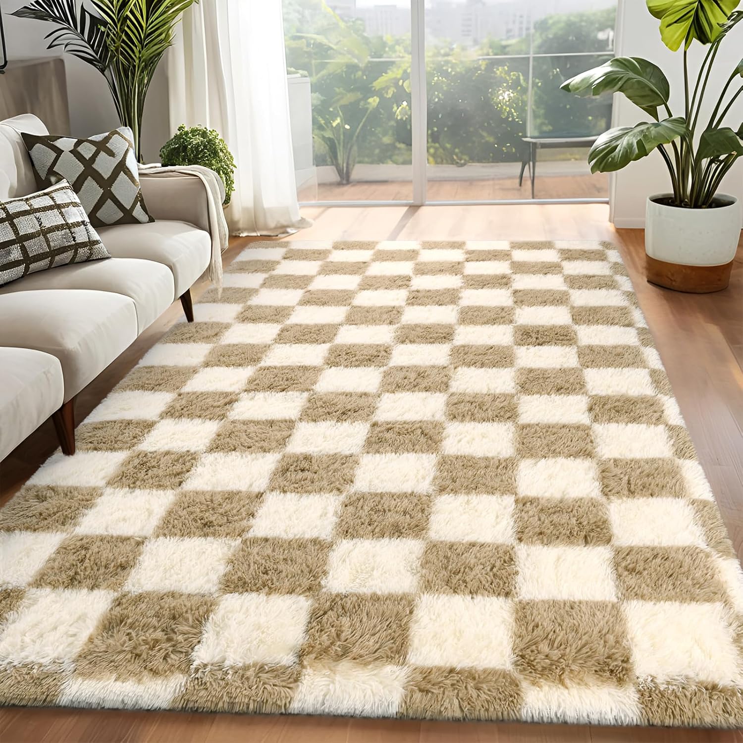 Soft and Comfy Checkered Area Rug for Living Room and Bedroom