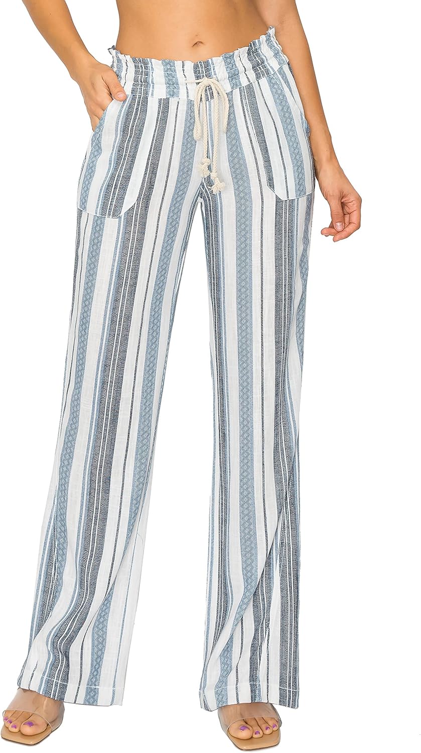 Cali1850 Women's Print Linen Pants for Casual Beach Style
