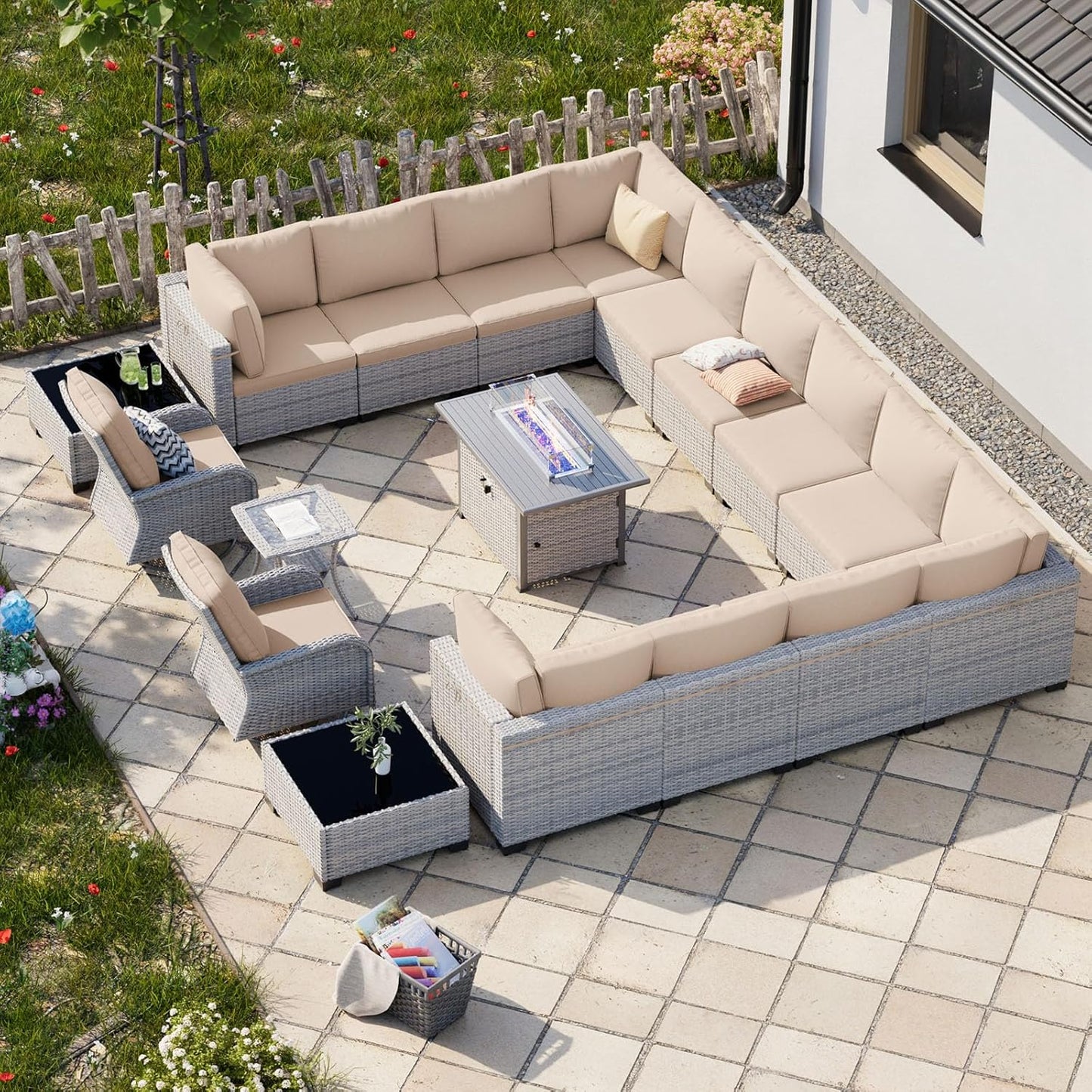 18-Piece Outdoor Patio Furniture Set with Fire Pit Table