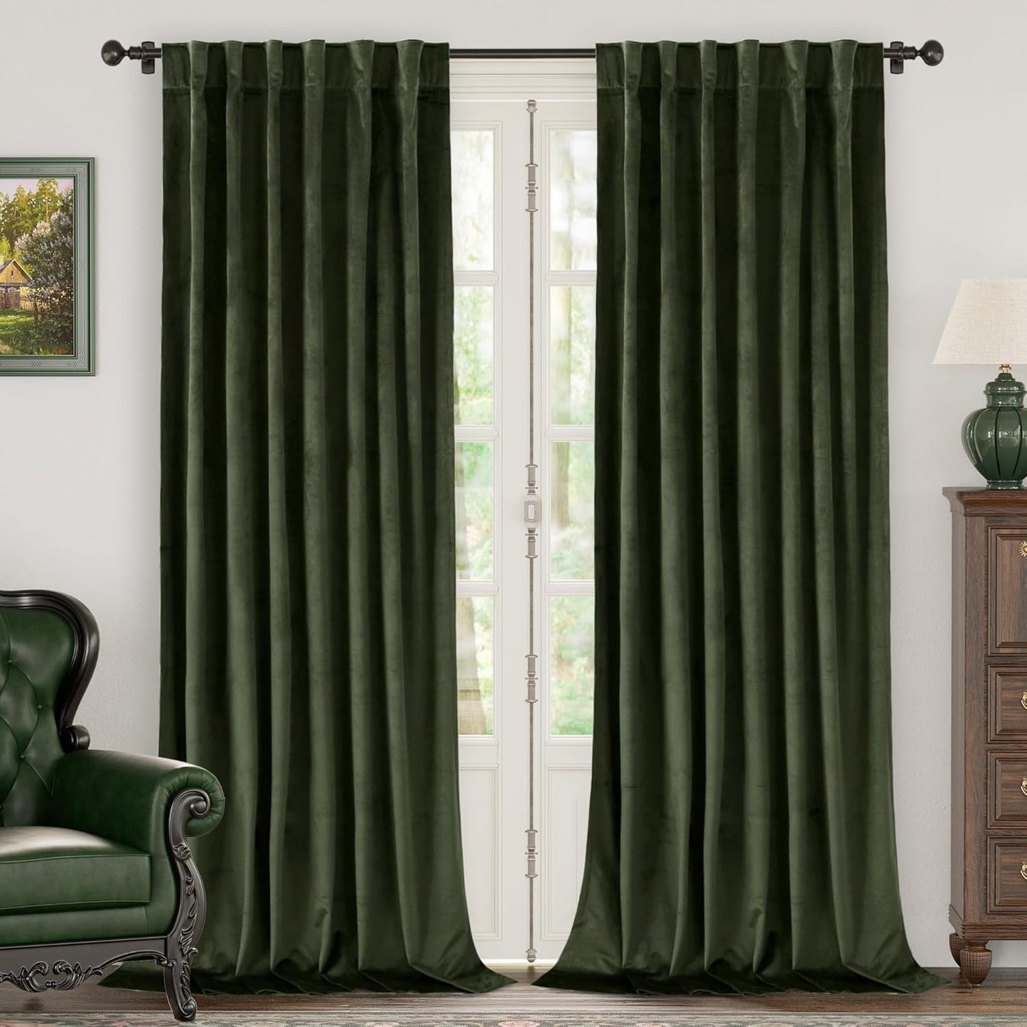 Olive Green Velvet Curtains for Living Room - Thermal Insulated Drapes