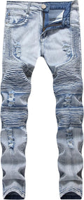 Men Ripped Jeans Slim Fit Straight Leg Denim Pants (Style VRTV)