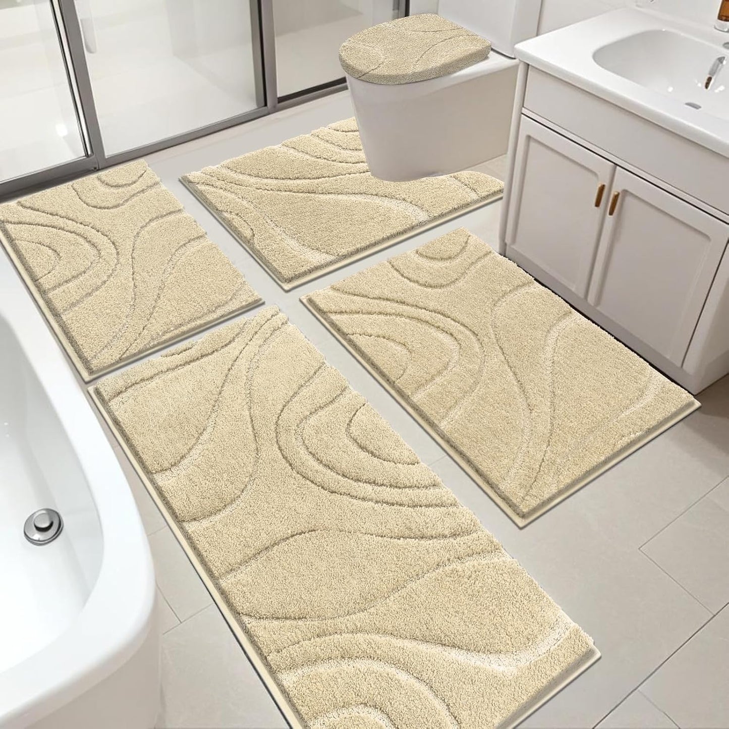 HEBE Bathroom Rugs Sets 5 Piece Soft Absorbent Microfiber Mat