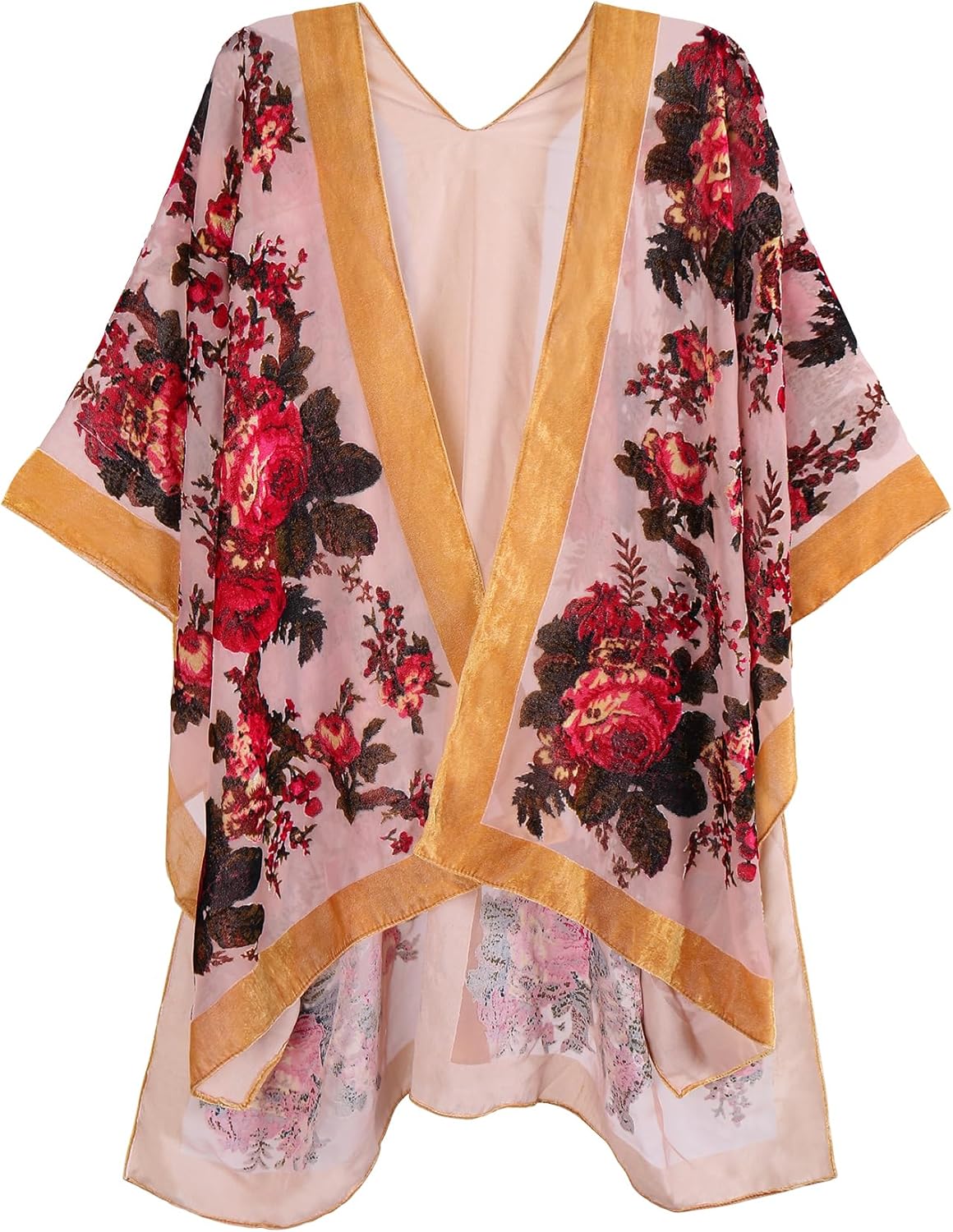MJ SERECA Women's Burnout Velvet Kimono Long Cardigan Cover Up
