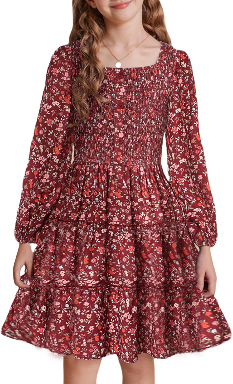 GRACE KARIN Girls Floral Long Sleeve Tiered Casual Dress