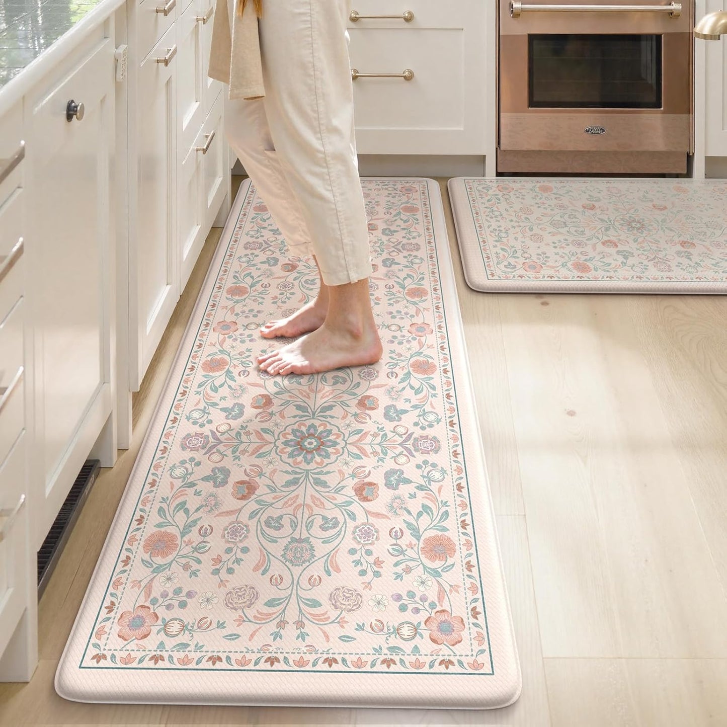 KIMODE Comfort Kitchen Mats Cushioned Anti Fatigue Boho Floral