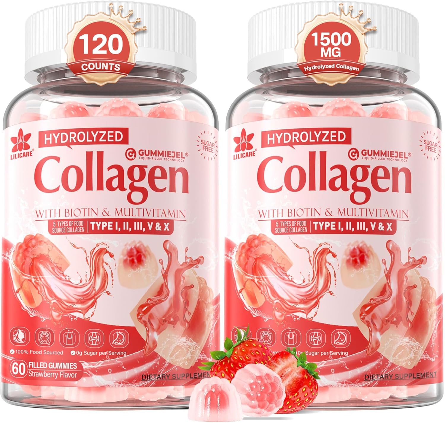 Hydrolyzed Collagen Peptide Gummies for Skin, Hair, and Nails