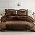 King Size Reversible Satin Stripe Comforter Set - Brown