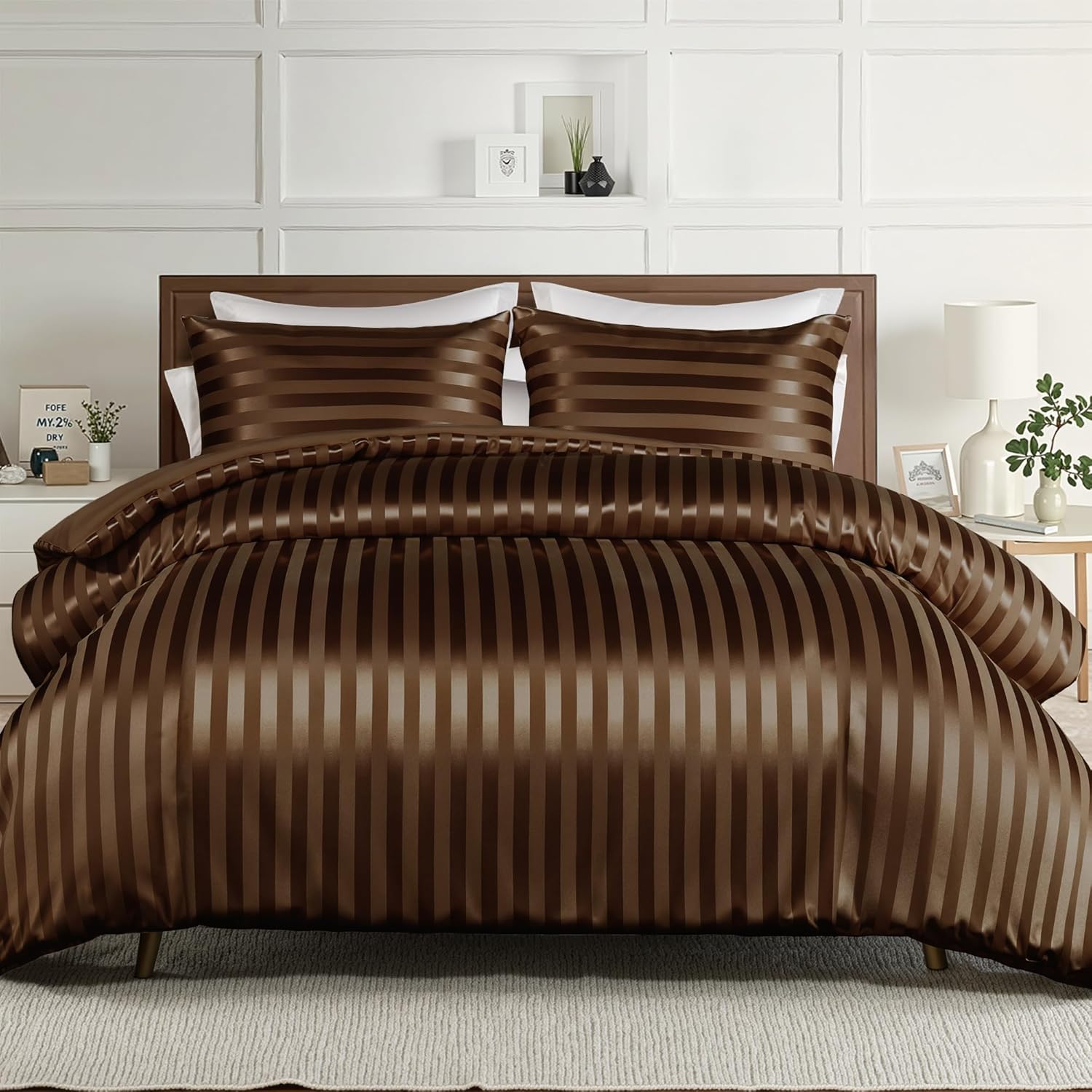 Luxury Stripe Satin King Size Comforter Set for All Seasons
