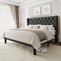 King Size Upholstered Bed Frame with Wingback Headboard - Dark Grey