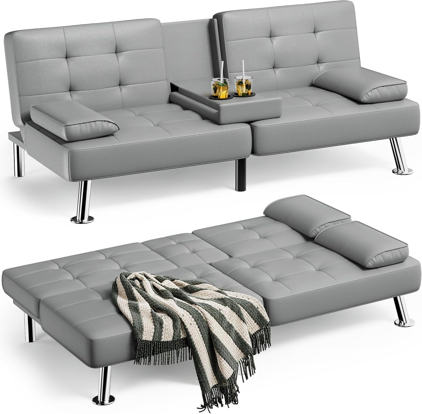 Homall Futon Sofa Bed with Adjustable Recliner and Cup Holders