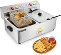 Powerful 1600W Commercial Deep Fryer - Dual Tanks, Adjustable Temp