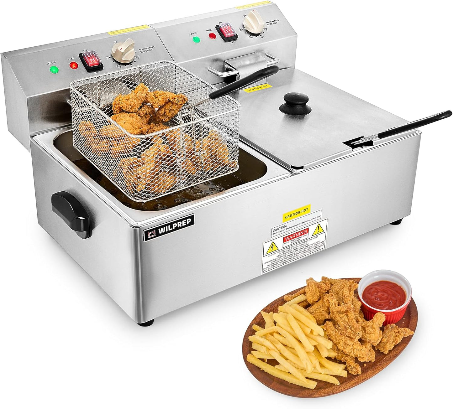 Powerful 1600W Commercial Deep Fryer - Dual Tanks, Adjustable Temp