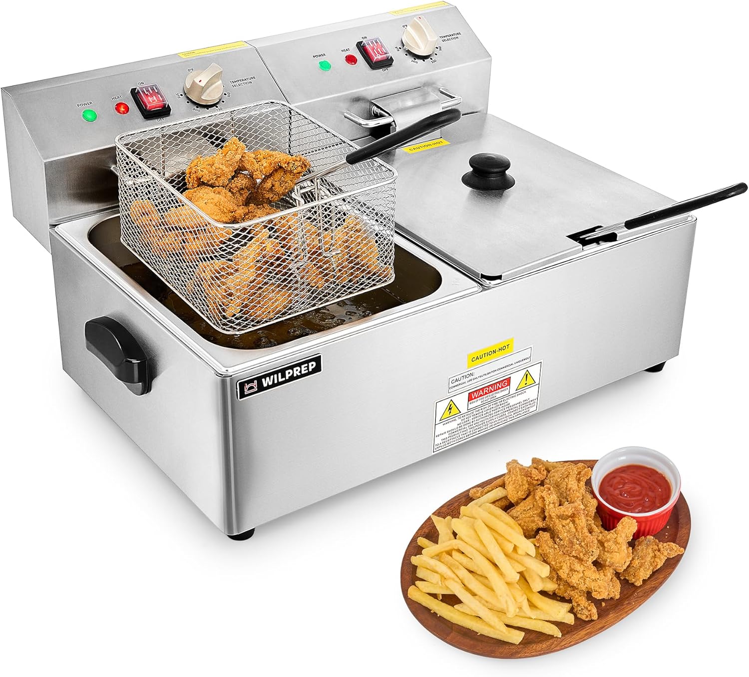 Powerful 1600W Commercial Deep Fryer - Dual Tanks, Adjustable Temp