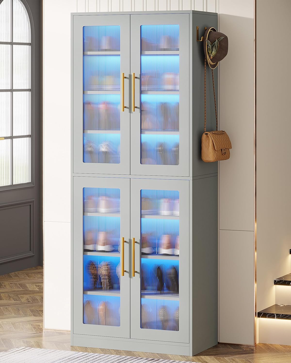 Tribesigns Tall Shoe Cabinet with Acrylic Doors and LED Lights