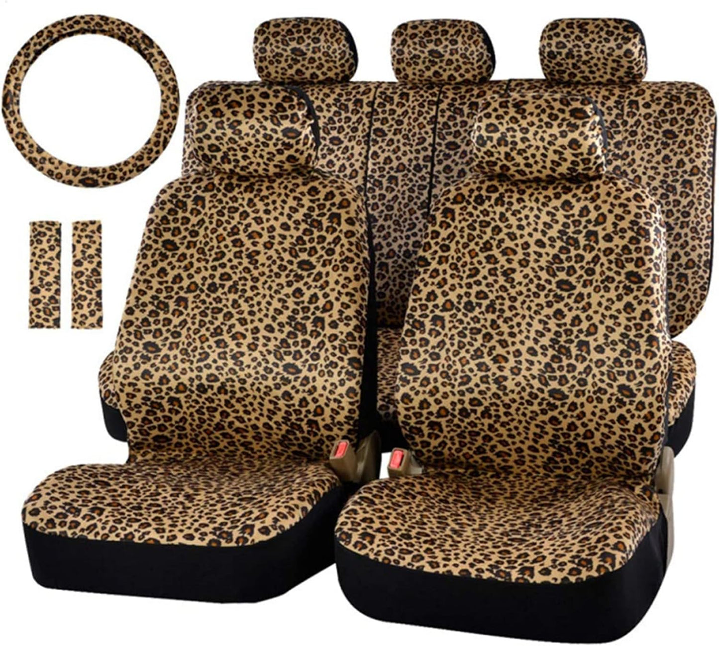Chic Leopard Car Seat Covers Full Set with Steering Wheel Cover