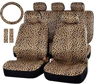 Chic Leopard Car Seat Covers Full Set with Steering Wheel Cover