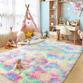 Fluffy Colorful Rainbow Rug 5 x 7 - Plush Soft Shag for Kids Rooms