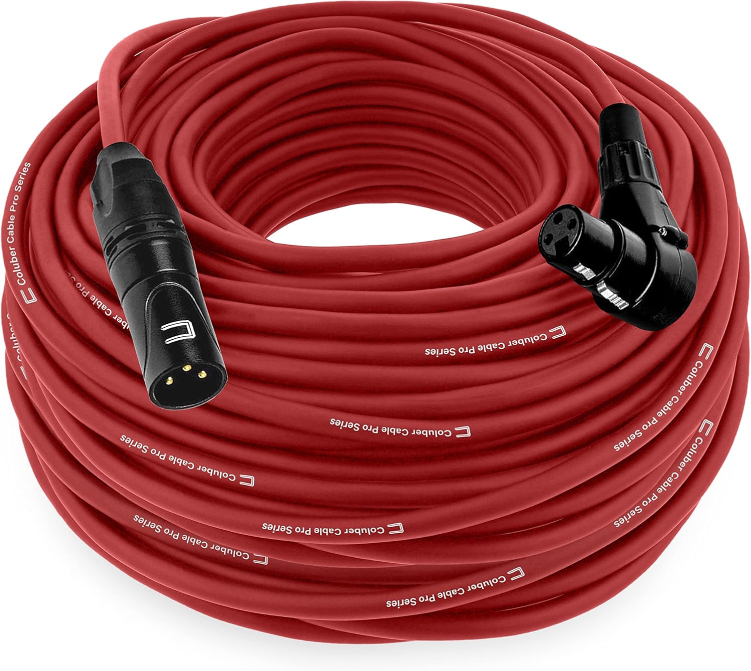 Balanced XLR Cable Male to Right Angle Female - 100 Feet Red