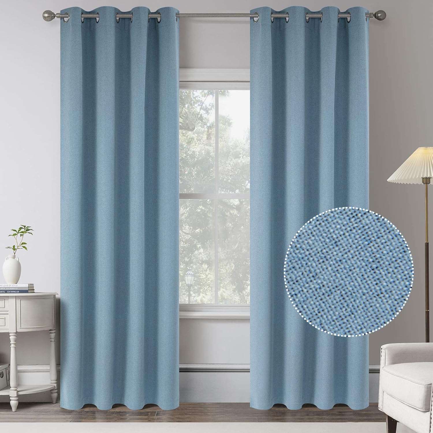 Air Blue 100% Blackout Linen Curtains for Modern Farmhouse Style