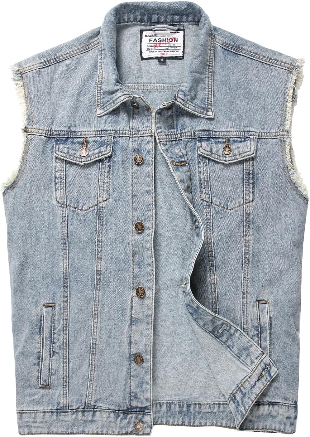 Men's Denim Vest - Ripped Stretchy Distressed Battle Jacket