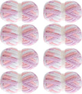 Tie Dye Chunky Yarn for Crocheting 8 Pack - Pink Fluffy Jumbo Chenille