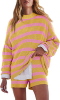 LAMISSCHE Womens Oversized Lounge Sets 2 Piece Striped Pajama Set knit