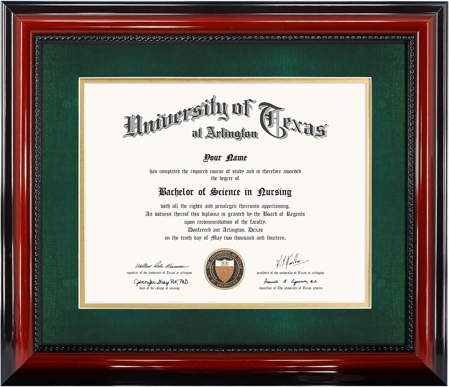11x14 Diploma Degree Frame with Green Mat and Cherry Finish