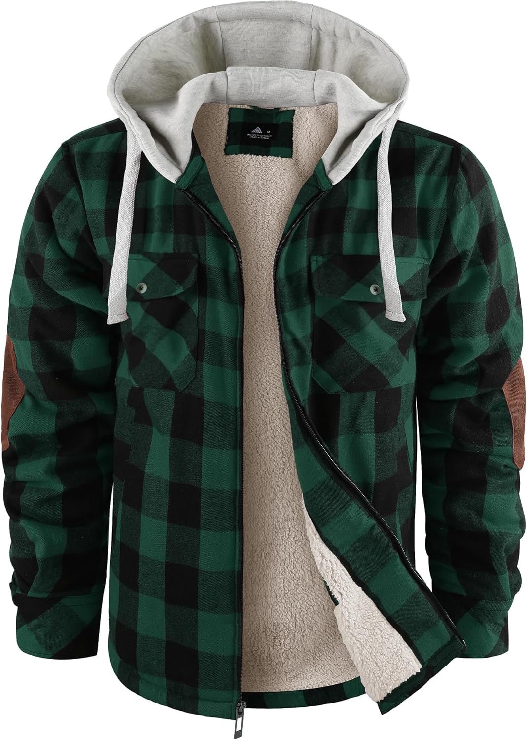 Mens Plaid Hoodies Winter Zip Up Fleece Jacket for Warmth