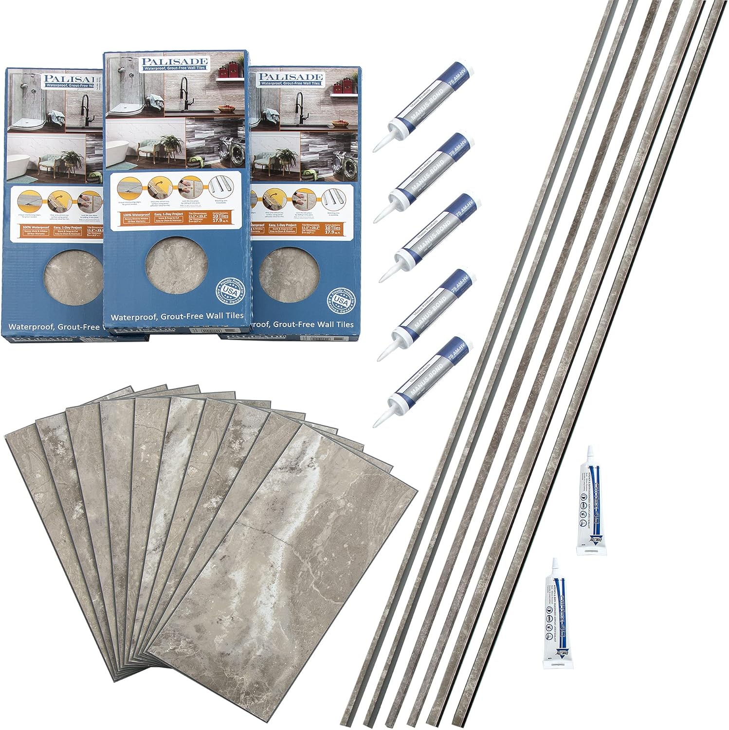 Palisade Interlocking Vinyl Tile Shower Kit in Venetian Marble