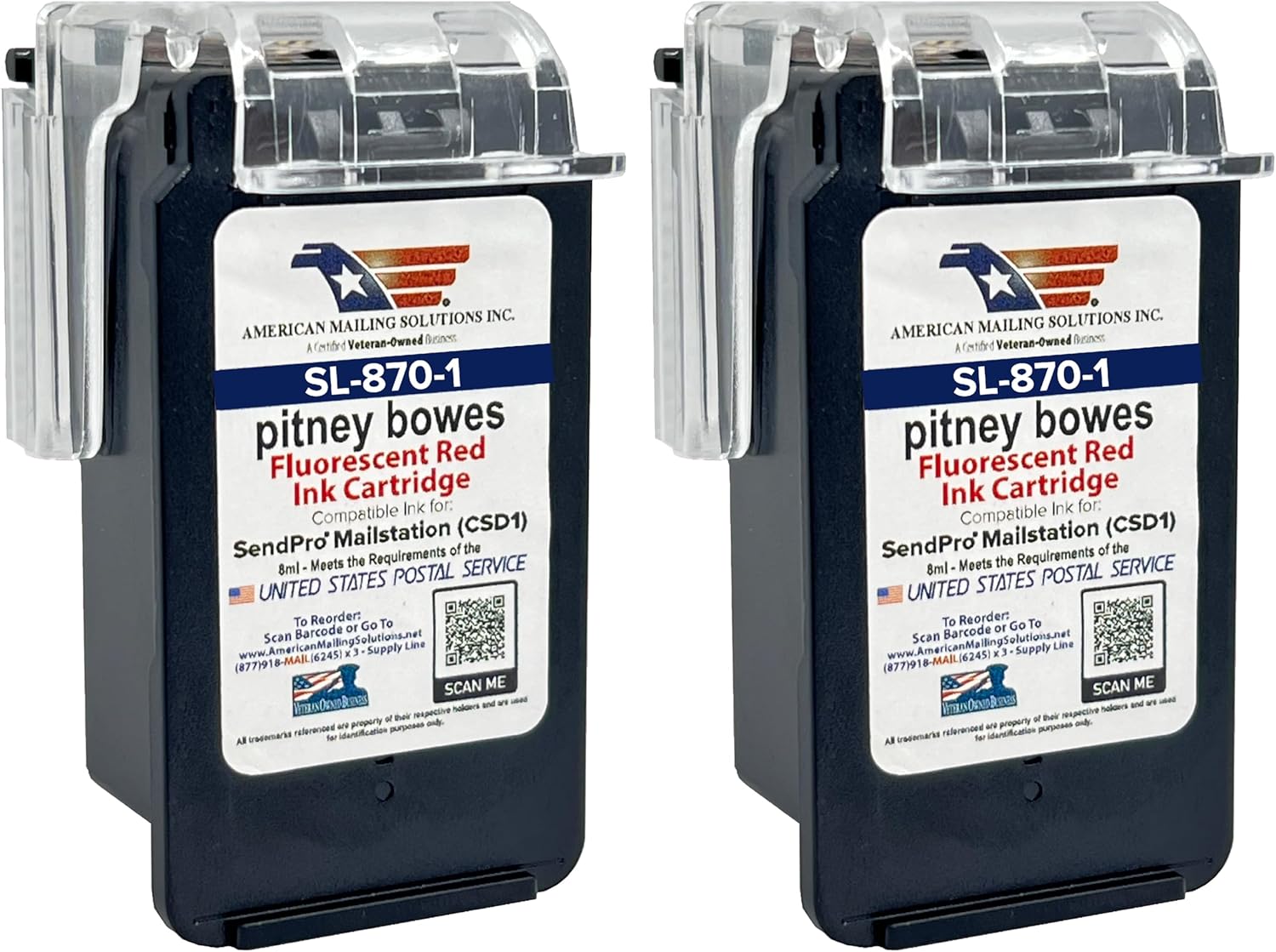 PB SL-870-1 Red Fluorescent Ink Cartridge Replacement for Mailstation