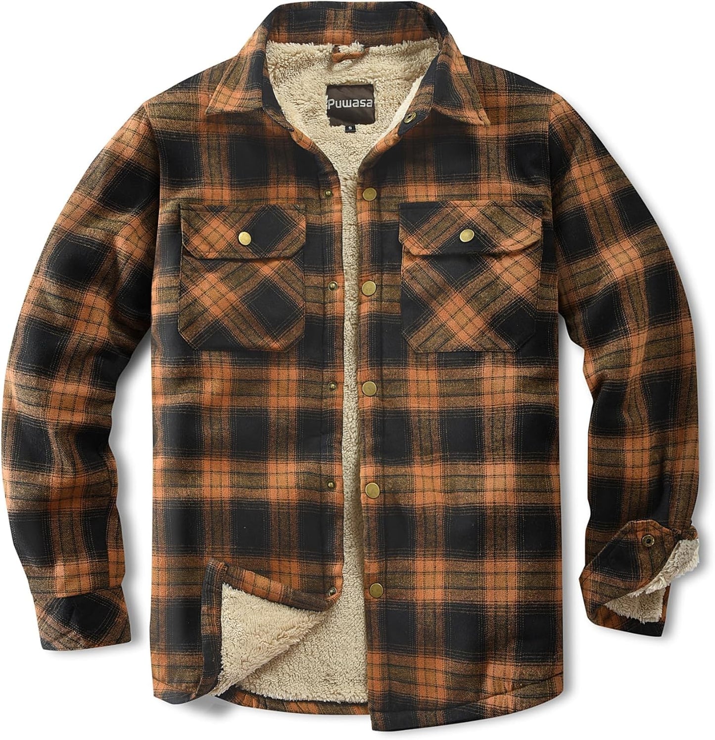 Men's Sherpa Lined Cotton Flannel Shirt Jacket for Winter Wear