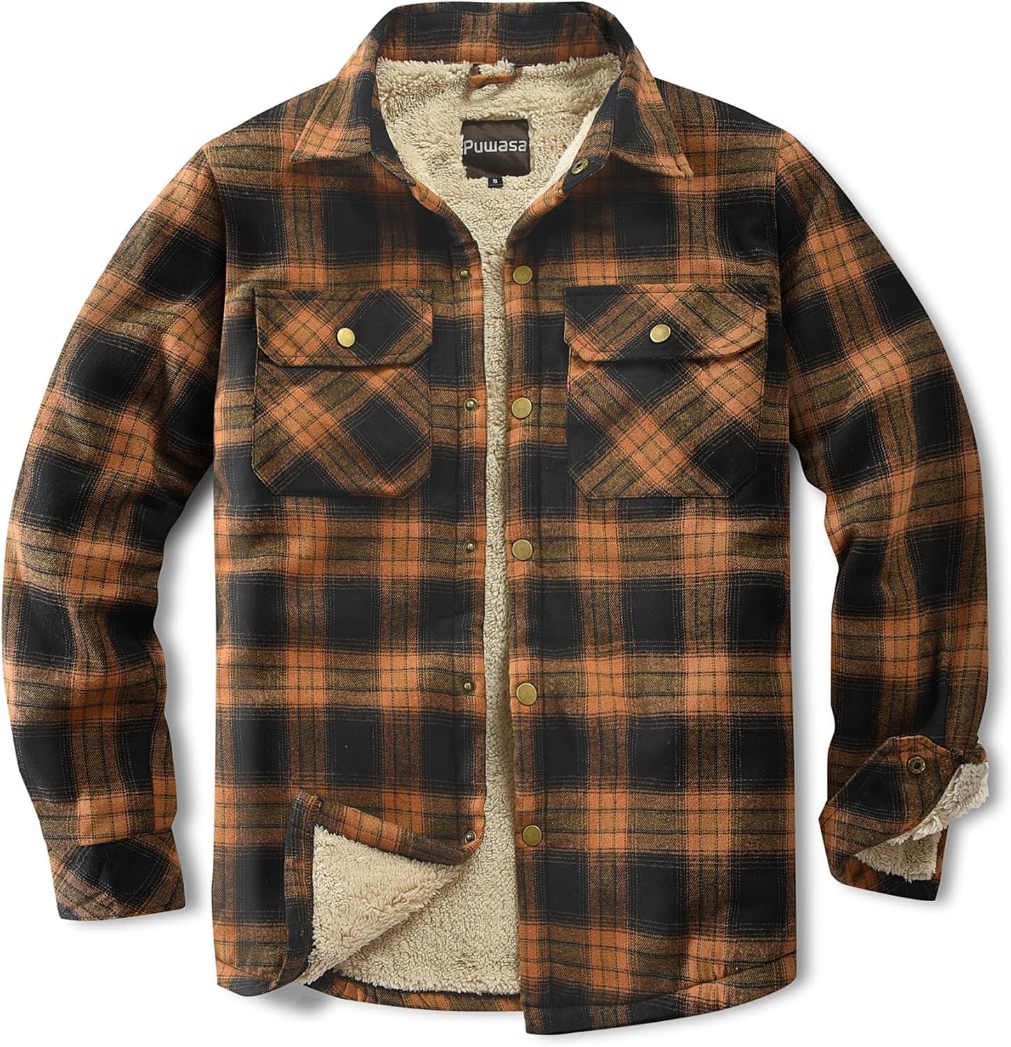 Men's Sherpa Lined Cotton Flannel Shirt Jacket for Winter Wear