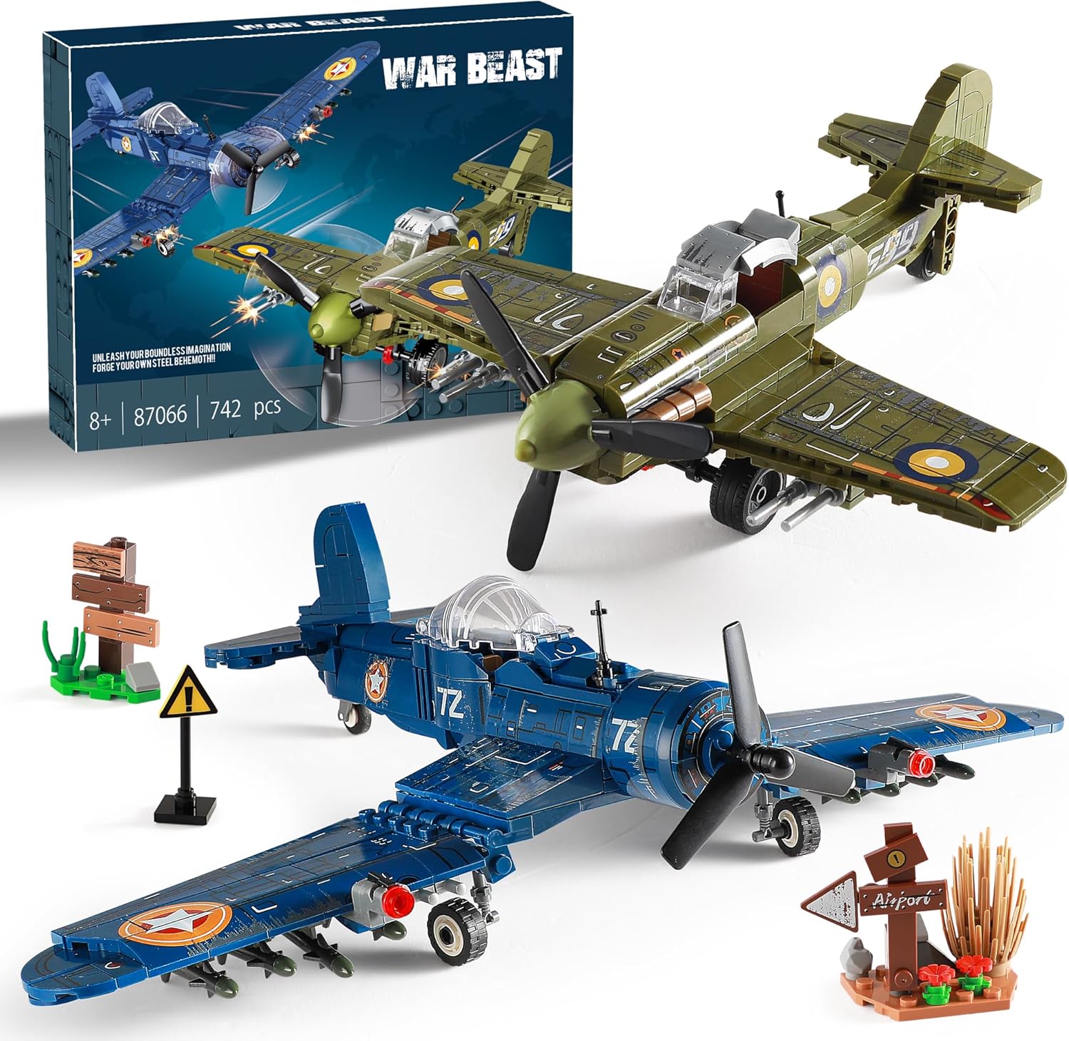 WW2 Military Plane Building Sets for Kids - F4U & Spitfire Models