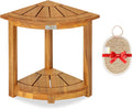 Acacia Corner Shower Stool with Storage Shelf - Compact Spa Foot Rest