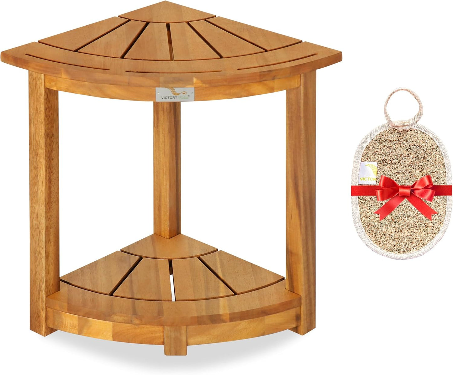 Acacia Corner Shower Stool with Storage Shelf & Soap Dish
