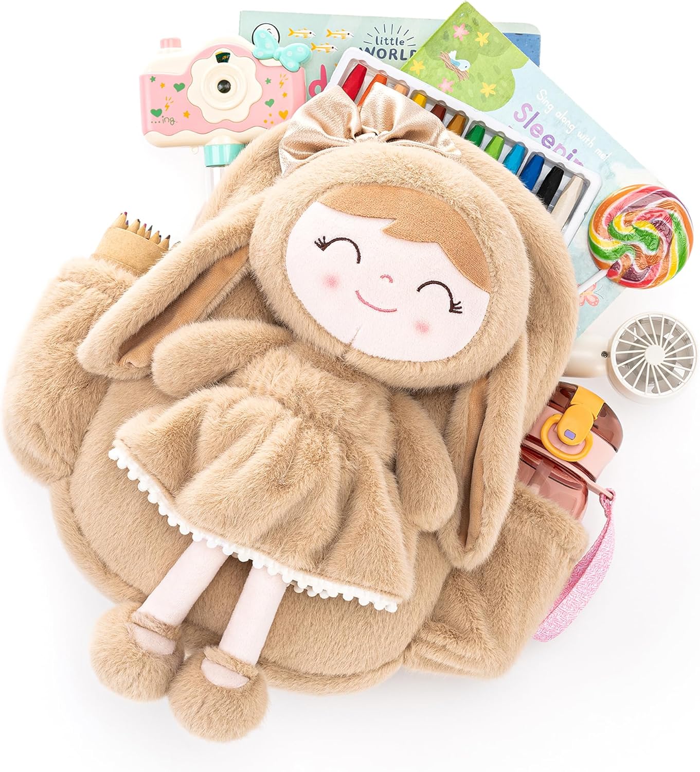 Gloveleya Toddler Backpack with Soft Brown Rabbit for Girls