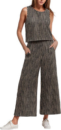 Women's Summer 2 Piece Outfits Set - Lightweight Crop Top & Wide Leg