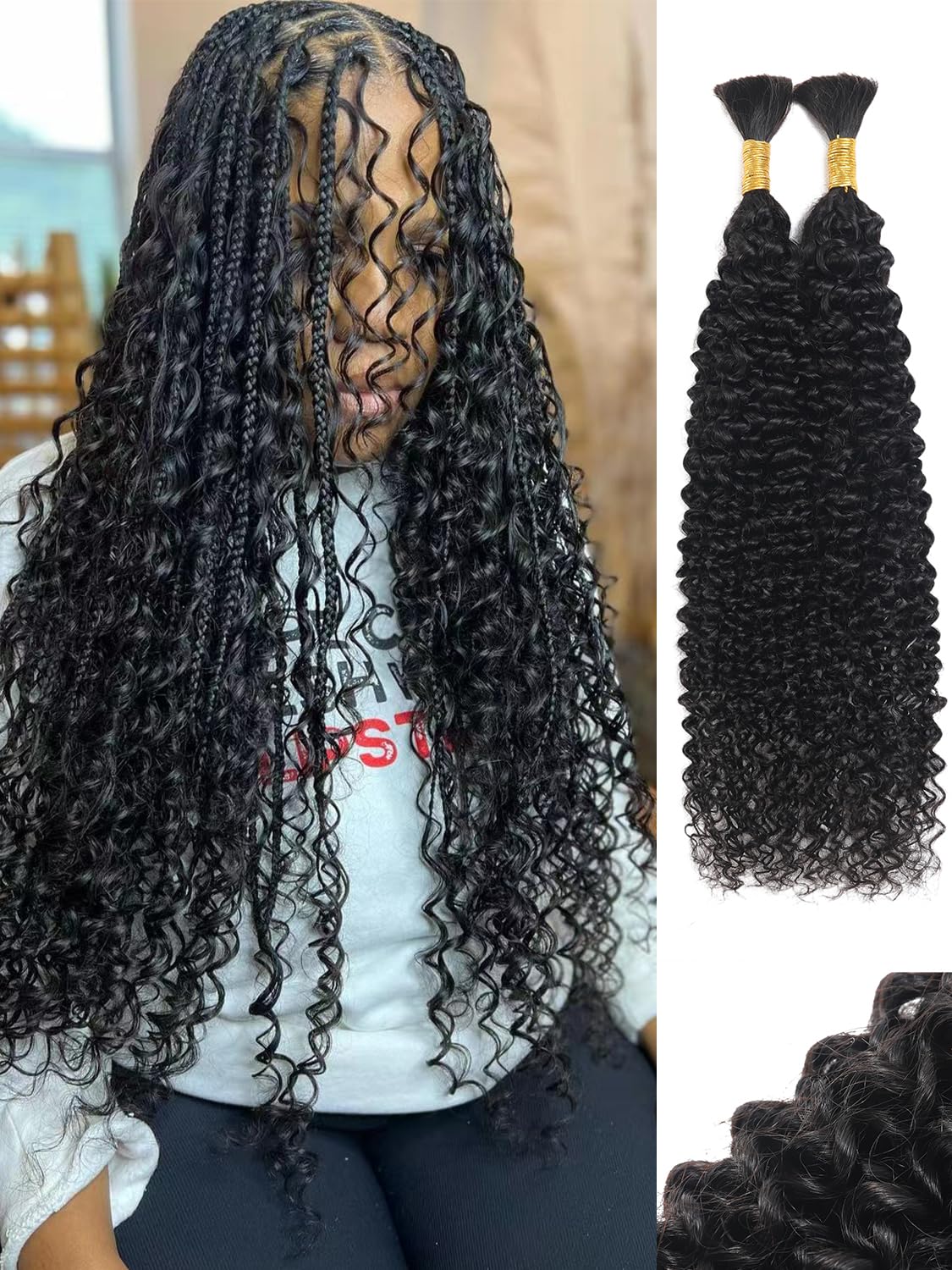 22 Inch Boho Human Hair Braiding Hair for Natural Styles