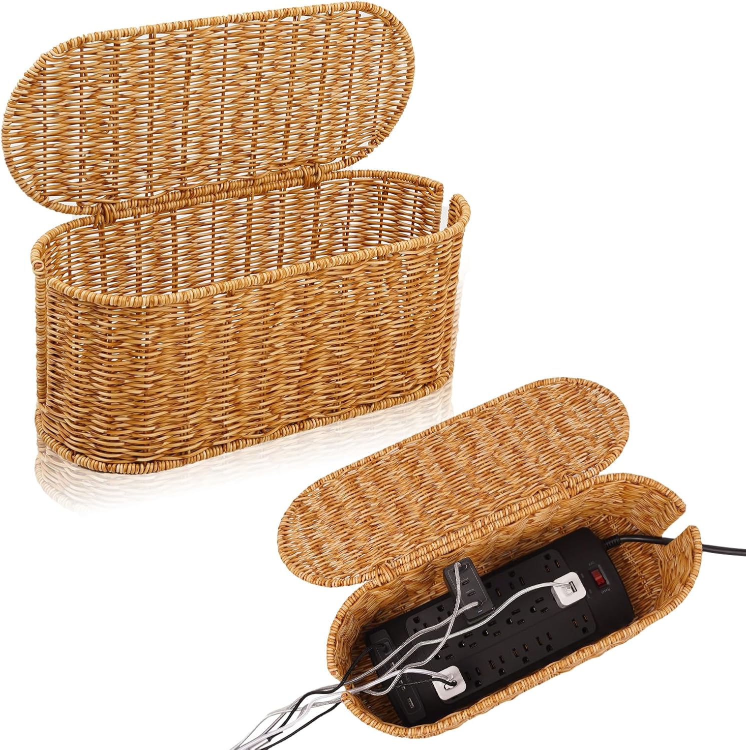 Handmade Rattan Cable Organizer for Desk - Clutter-Free Solution