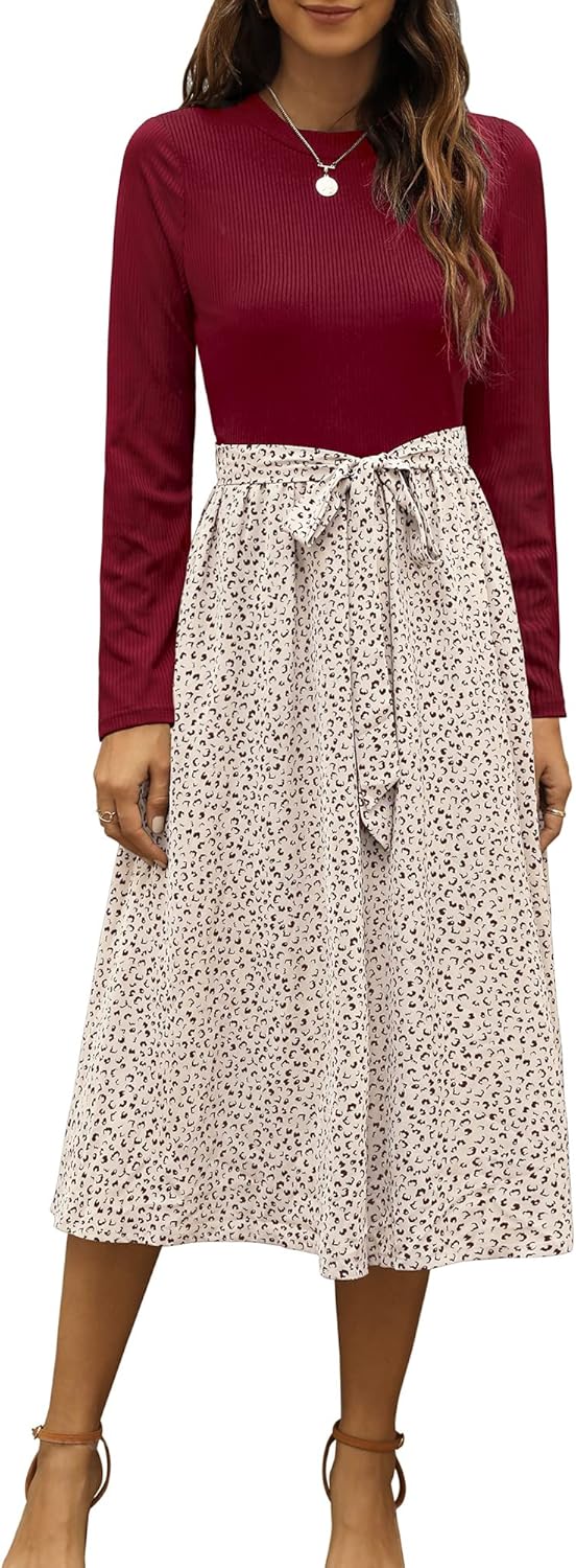 Zattcas Women Fall Dress Long Sleeve Modest Midi Work Outfit