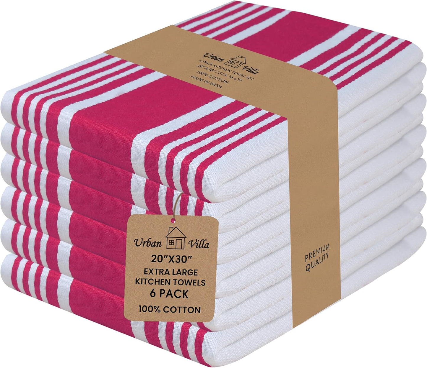 Urban Villa Kitchen Towels 100% Cotton Pack of 6 for Home Use