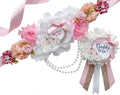 Pink Pumpkin Baby Shower Sash - Mom to Be Maternity Sash with Dad Pin